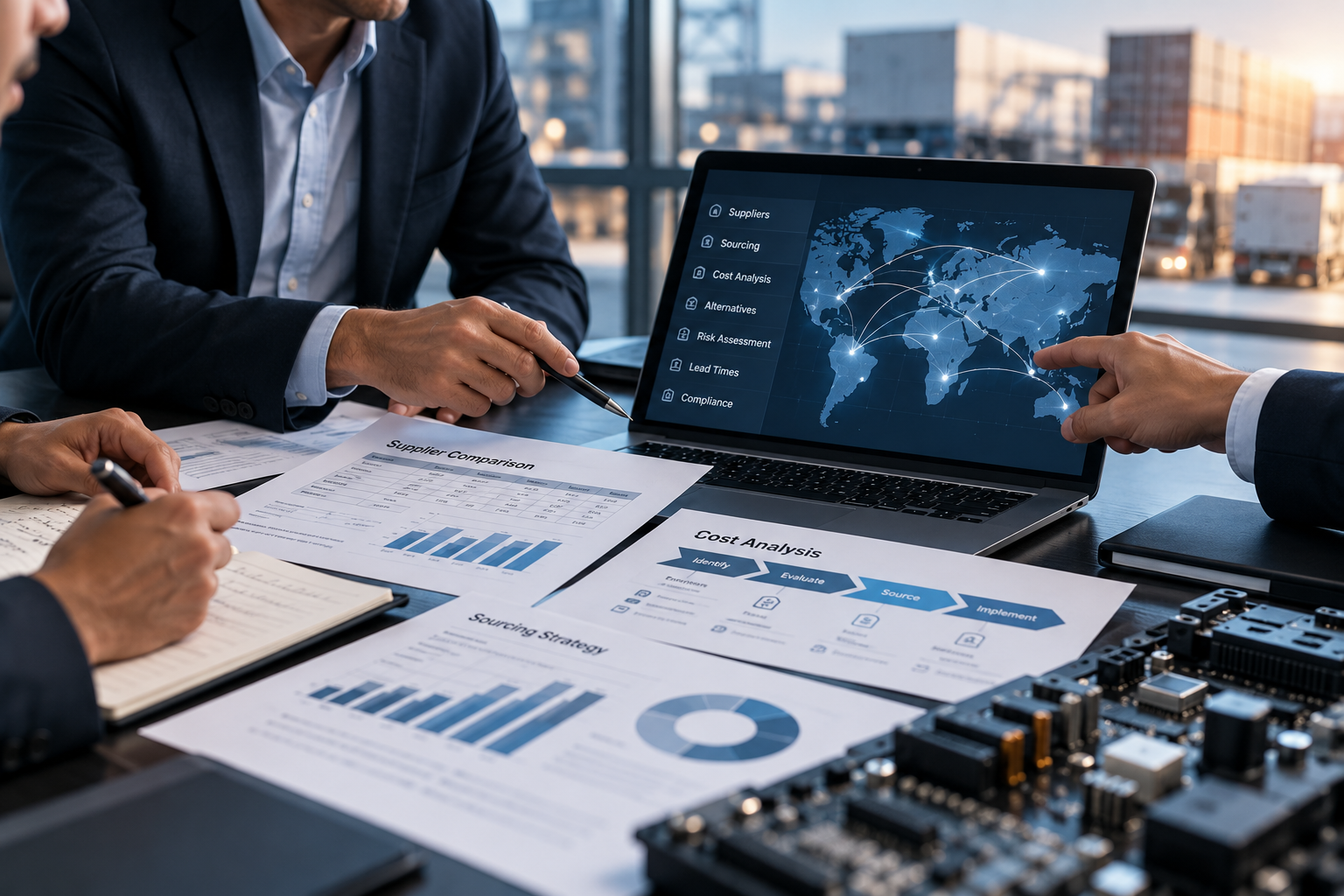Procurement professionals reviewing supplier and sourcing strategies